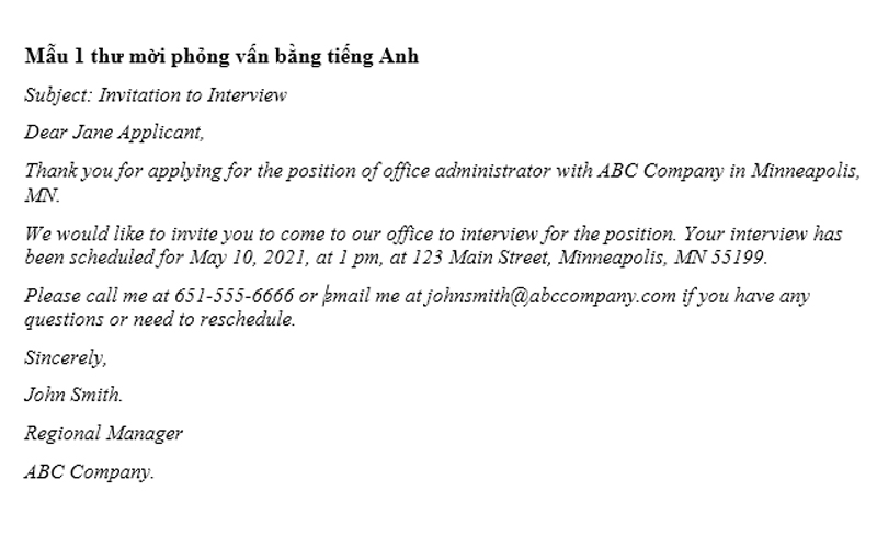 Một email mời phỏng vấn bằng tiếng Anh chuyên nghiệp sẽ thu hút ứng viên và tăng tỷ lệ phản hồi.