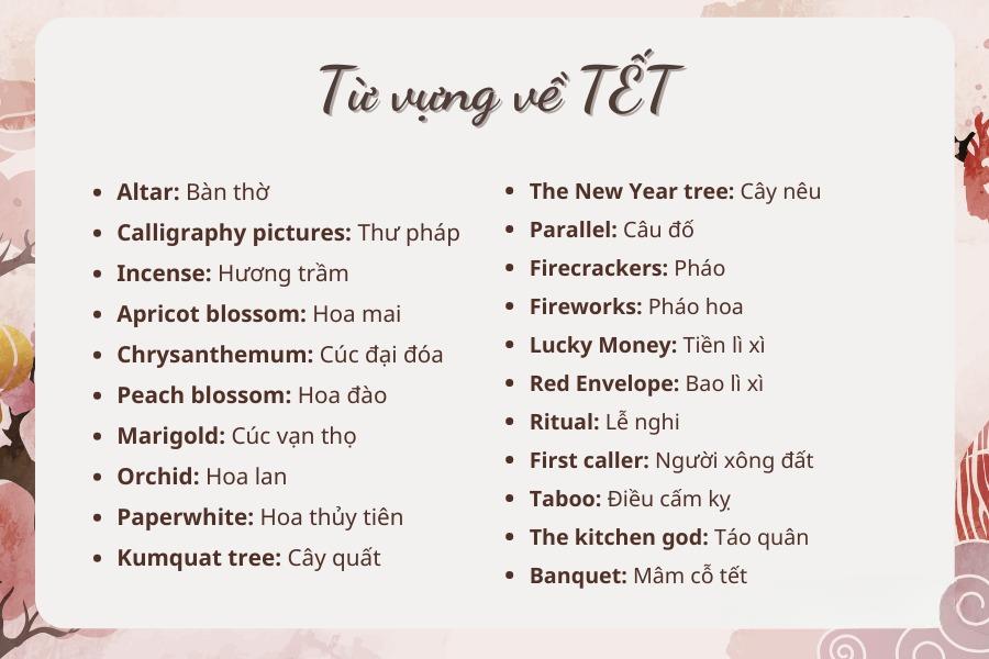 Từ vựng tiếng Anh theo chủ đề Tết