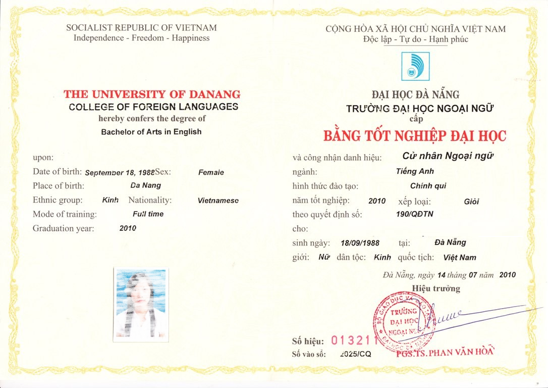 Bằng cử nhân đại học tiếng Anh