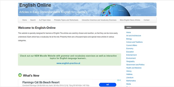Luyện đọc tiếng Anh theo chủ đề trên English Online